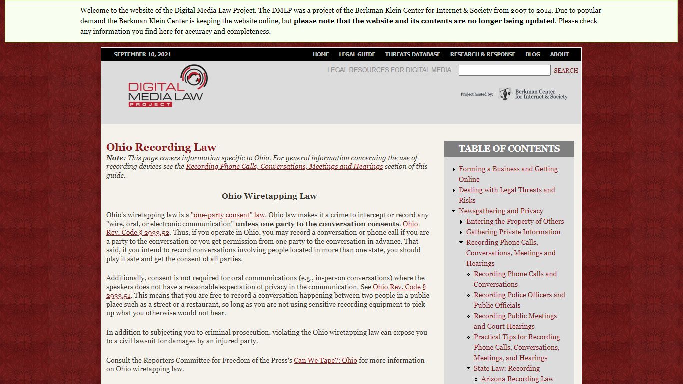 Ohio Recording Law | Digital Media Law Project - DMLP