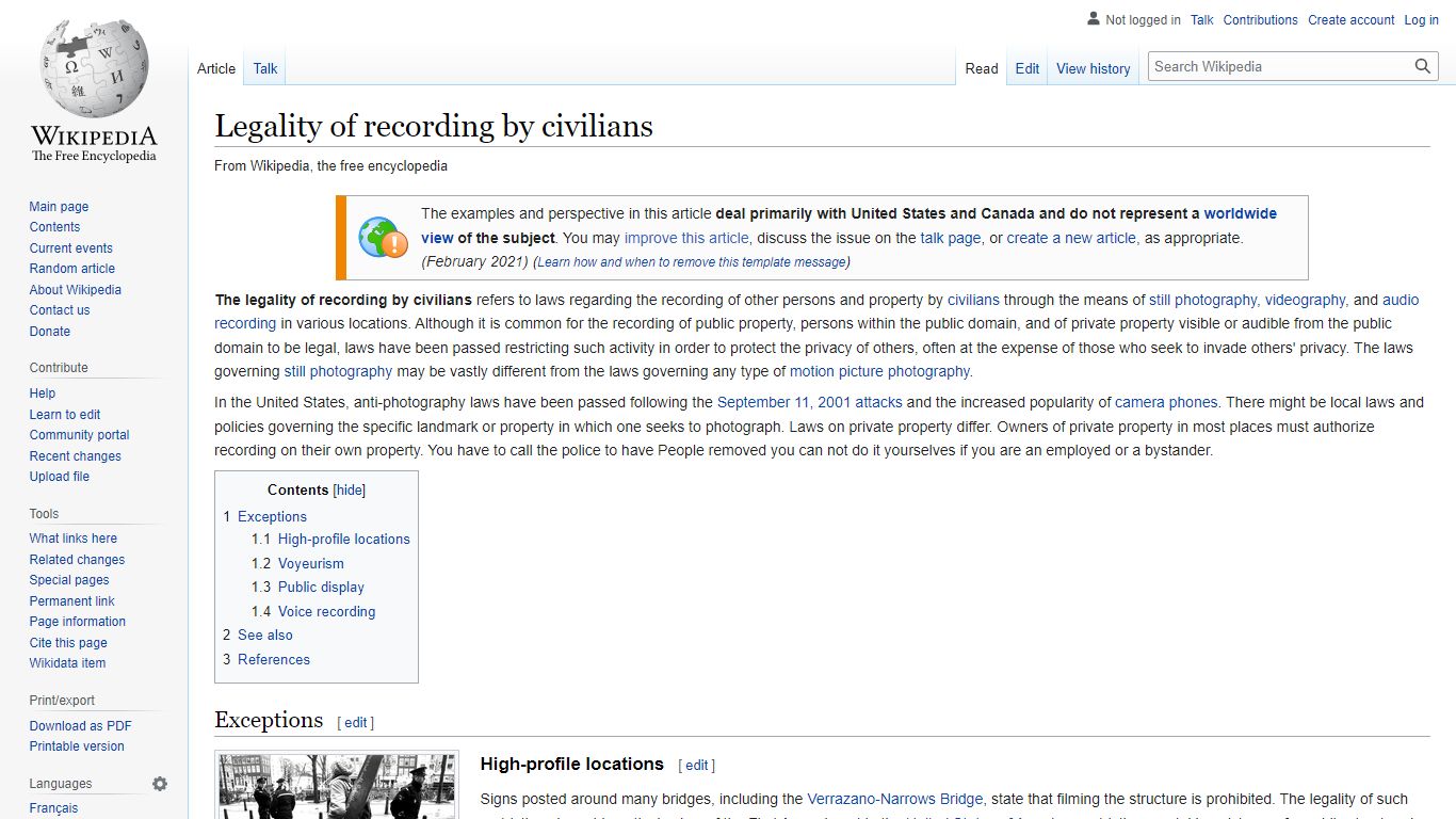 Legality of recording by civilians - Wikipedia