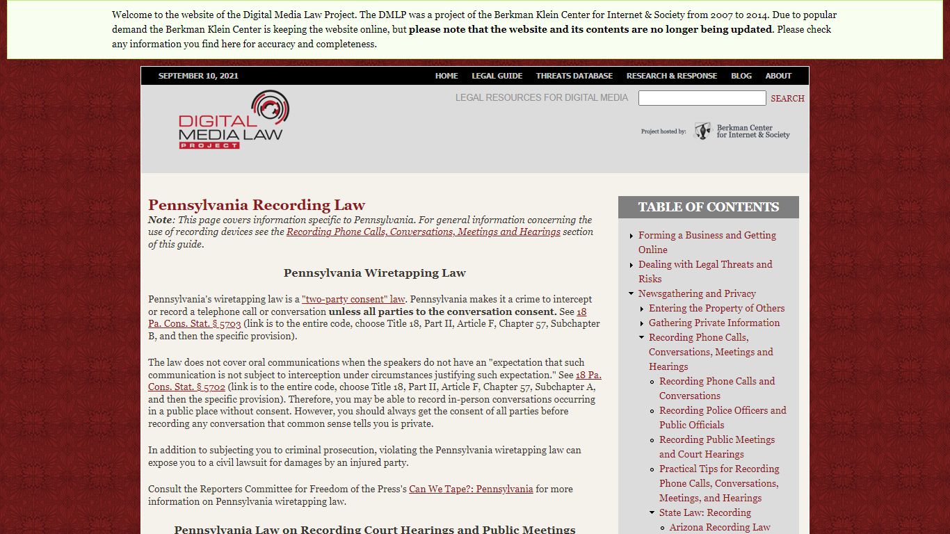 Pennsylvania Recording Law | Digital Media Law Project - DMLP