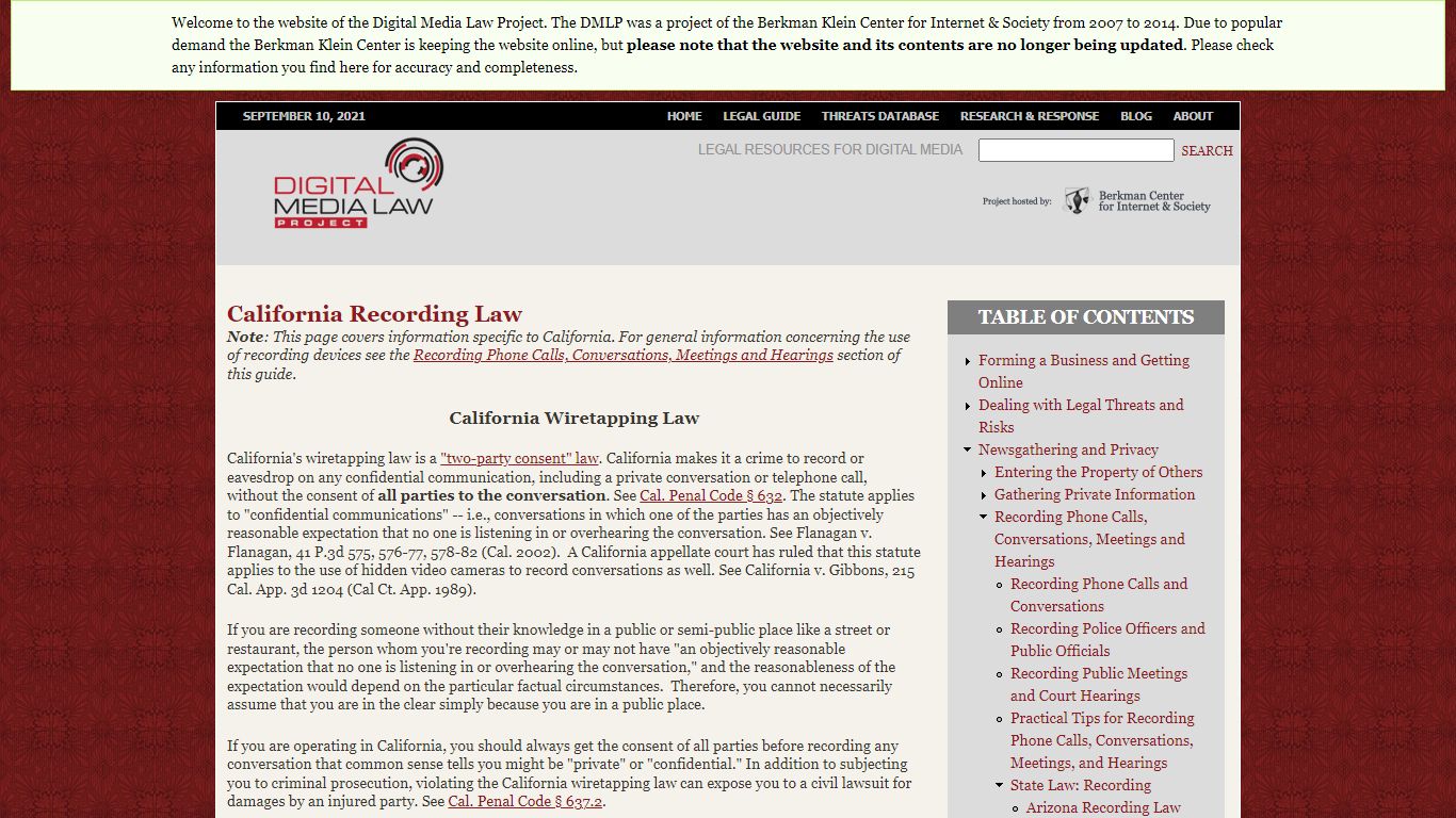 California Recording Law | Digital Media Law Project - DMLP
